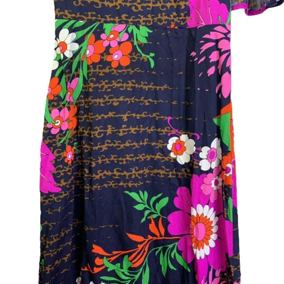 ERO Vintage Navy Blue Multi-Color Floral‎ Print Cotton Maxi Dress - Picture 6 of 13